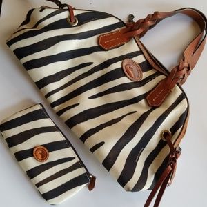 Dooney and Bourke canvas zebra print bag and case